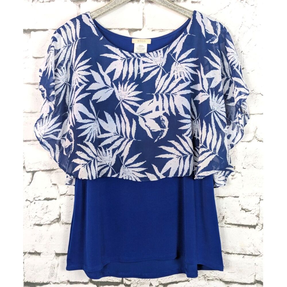 HALO Layered Tank & Chiffon Overlay Botanical Print Flutter Top USA Size XL